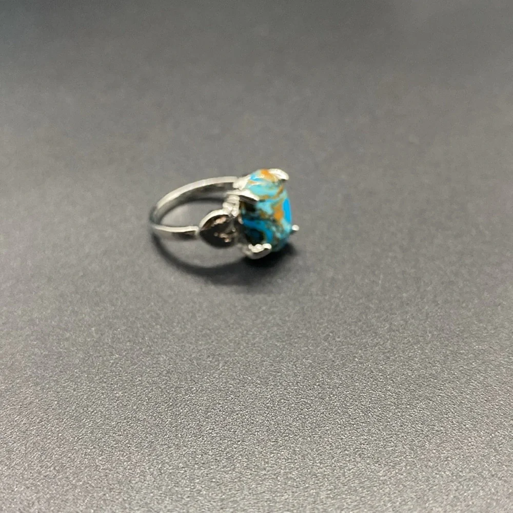 Item 198 Aqua Marine Blue And Brown Gem Ring Sz 7.5